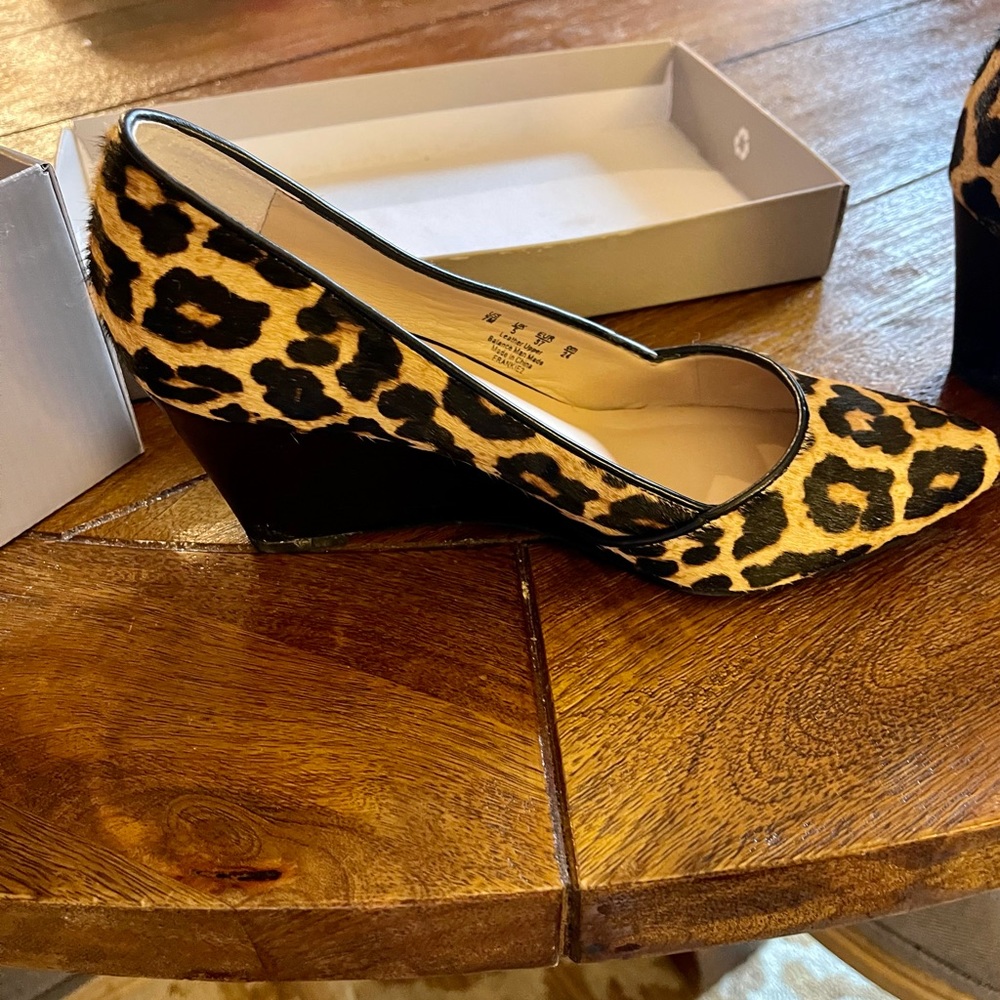 Franco Sarto leopard closed-toe wedge.